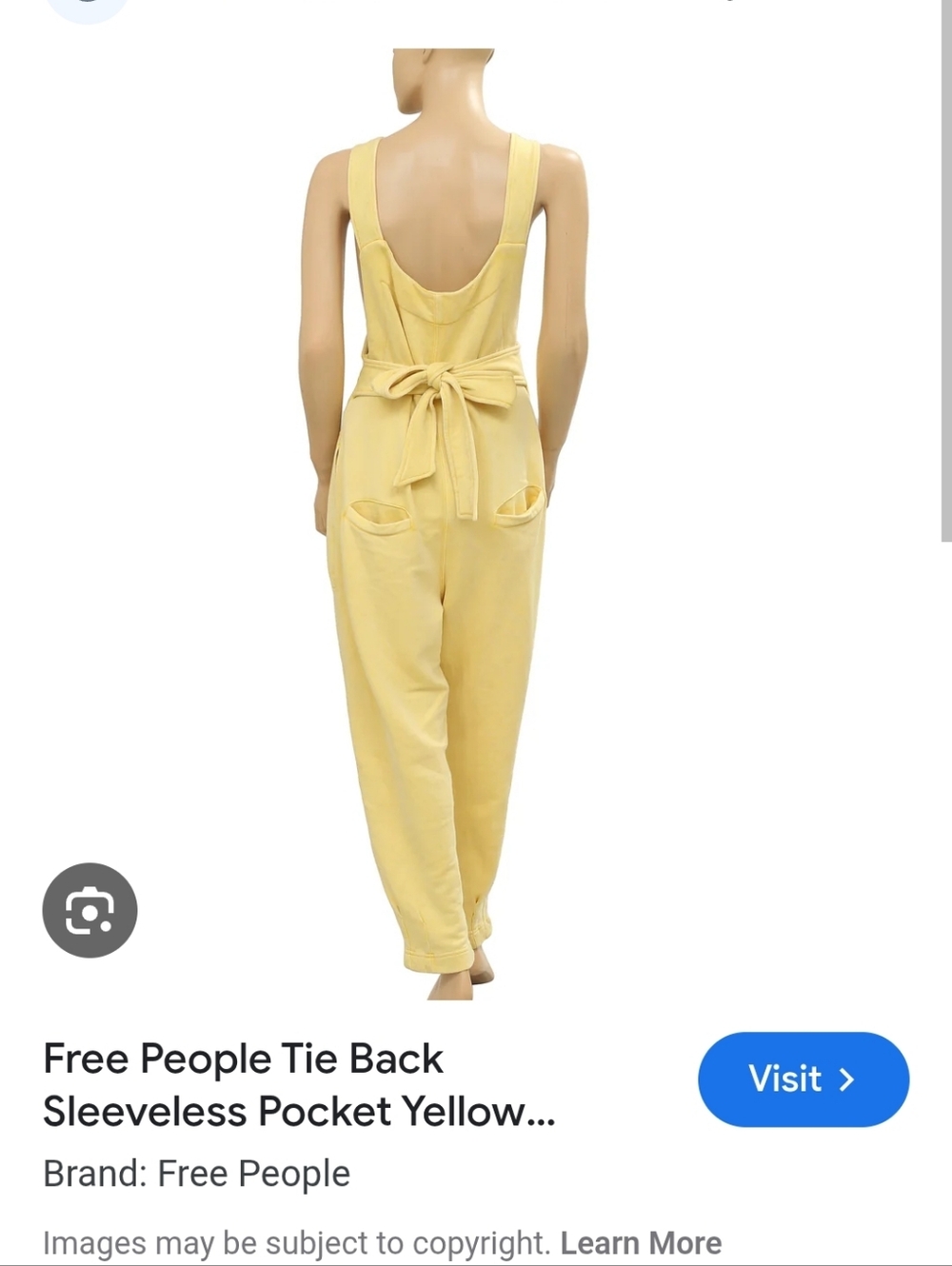 Free People Intimately Tie Back Sleeveless Yellow Jumpsuit 100% Cotton - Picture 10 of 11